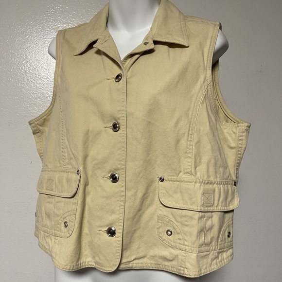 St. Johns’s Bay Collard Vest Beige Sleeveless 100% Cotton size Large - Picture 9 of 9